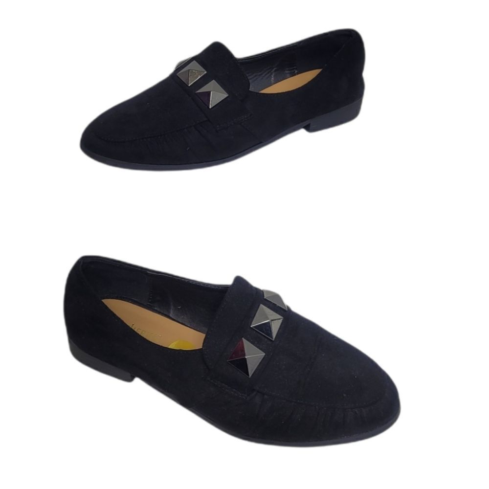 CATHERINE MALANDRINO black Nobu black vegan suede studded loafer shoes 8